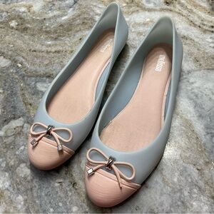 Melissa Womens Doll V Ballet Flats Shoes Pink Bow Cap Toe Slip On Size 7